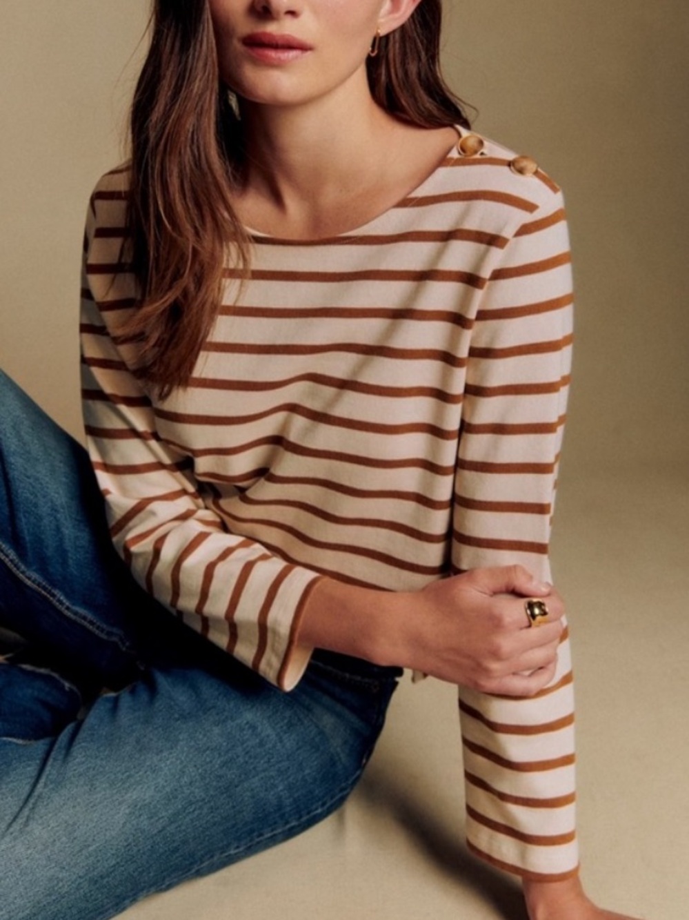 Sezane Colette Mariniere Ecru/ Camel size XS